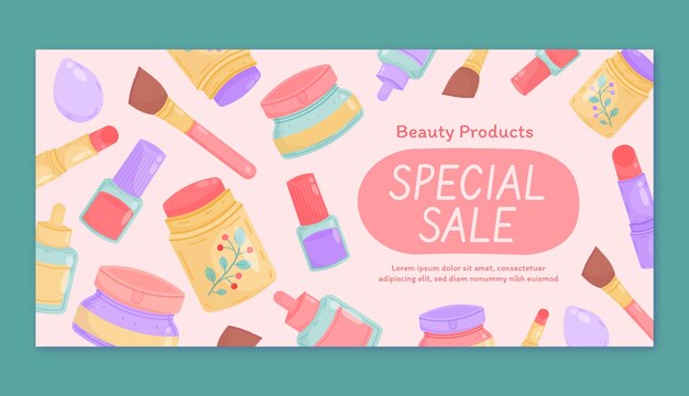 Diseño de banner de venta de belleza dibujado a mano