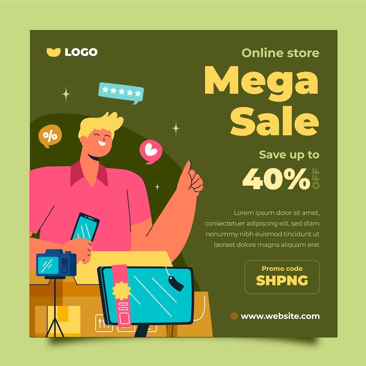 Vector gratuito diseño de banner de venta cuadrado dibujado a mano