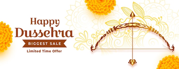 Vector gratuito diseño de banner de venta de feliz dussehra realista