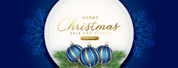 Diseño de banner de venta de feliz navidad azul marino realista