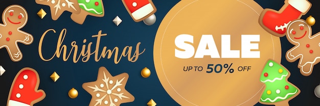 Diseño de banner de venta de Navidad con etiqueta circular