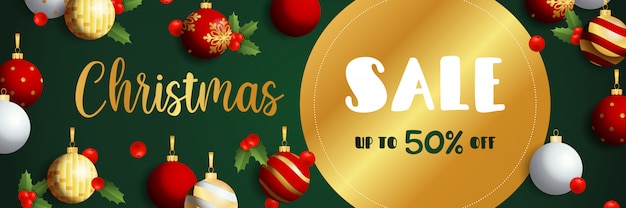 Vector gratuito diseño de banner de venta de navidad con etiqueta dorada