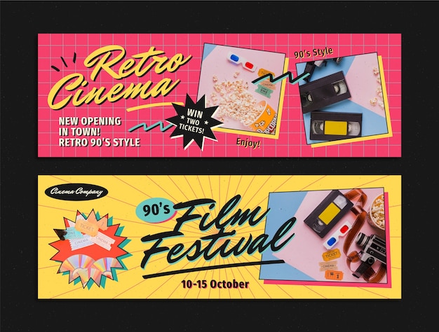 Diseño de banners publicitarios retro dibujados a mano