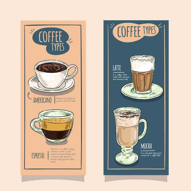 Vector gratuito diseño de banners verticales de tipos de café.