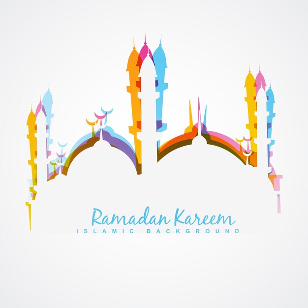 Diseño blanco para ramadán kareem con mezquita colorida