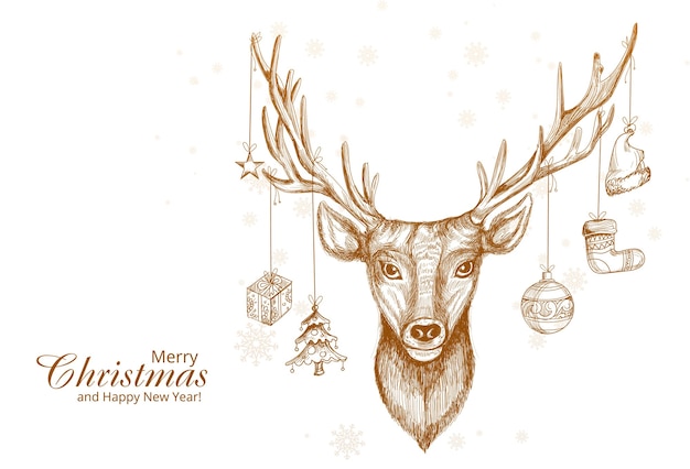 Diseño de boceto de ciervo de navidad dibujado a mano