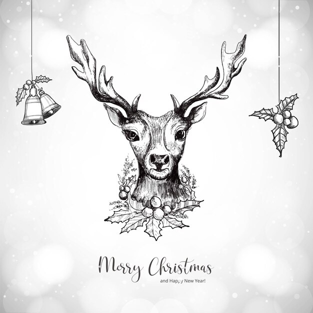 Diseño de boceto de ciervo de navidad dibujado a mano
