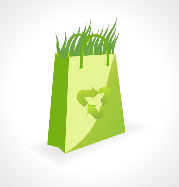 Vector gratuito diseño de bolsa eco verde con hierba