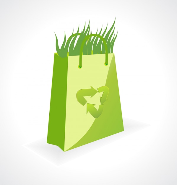 Diseño de bolsa eco verde con hierba