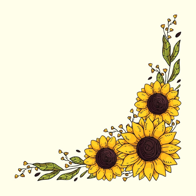 Diseño de borde de girasol dibujado a mano