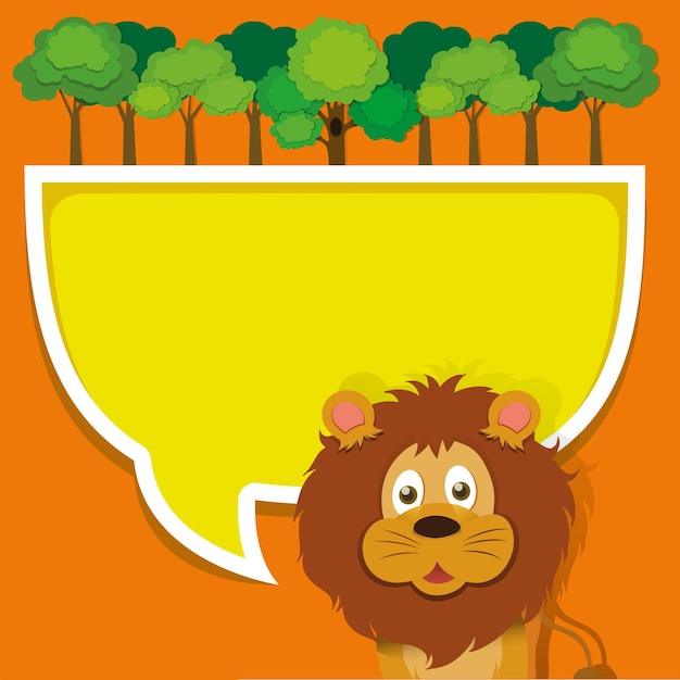 Diseño de borde con león y bosque.