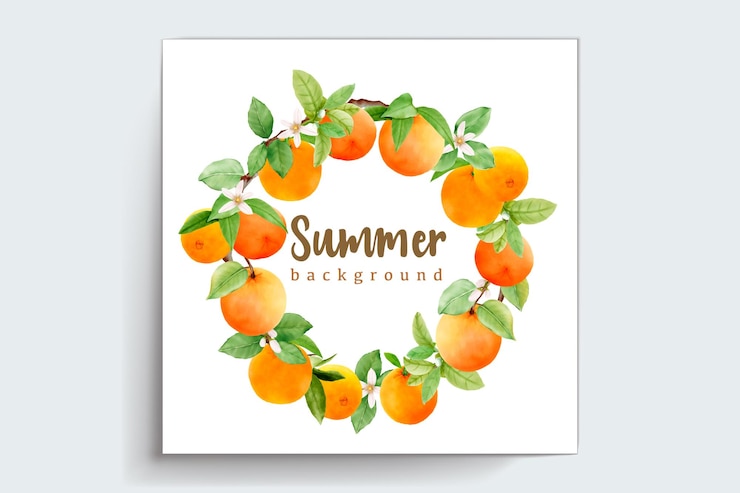 Vector gratuito diseño de borde y marco de corona de fruta naranja acuarela