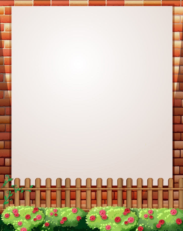 Vector gratuito diseño de borde con pared de ladrillo y cerca