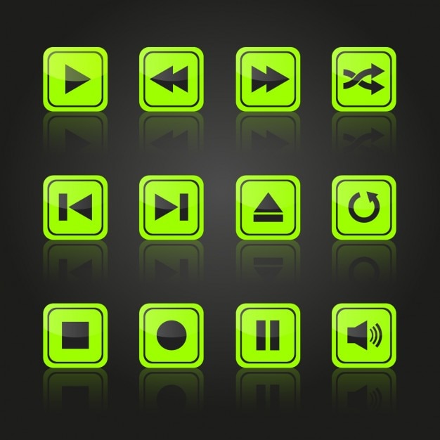 Vector gratuito diseño de botones verdes multimedia