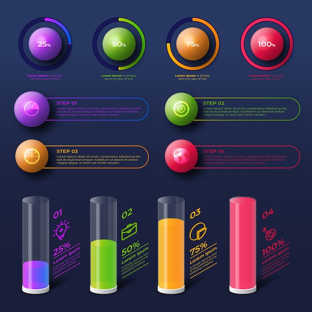 Vector gratuito diseño brillante de infografía 3d