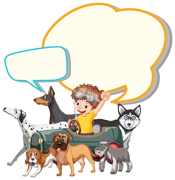 Vector gratuito diseño de burbujas de discurso con niño y perros.