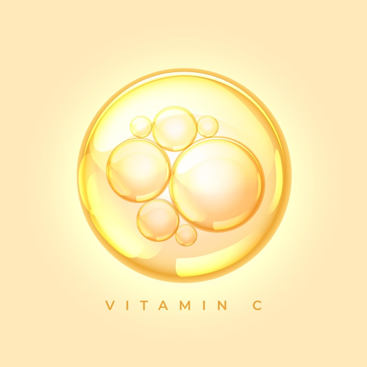 Vector gratuito diseño de burbujas de solución acuosa de vitamina c ascórbico