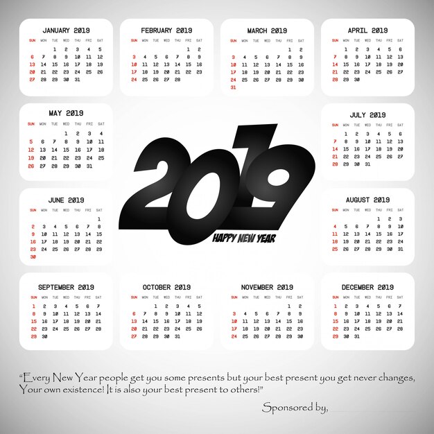 Diseño de calendario 2019 con vector de fondo claro