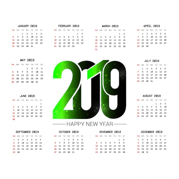 Diseño de calendario 2019 con vector de fondo claro