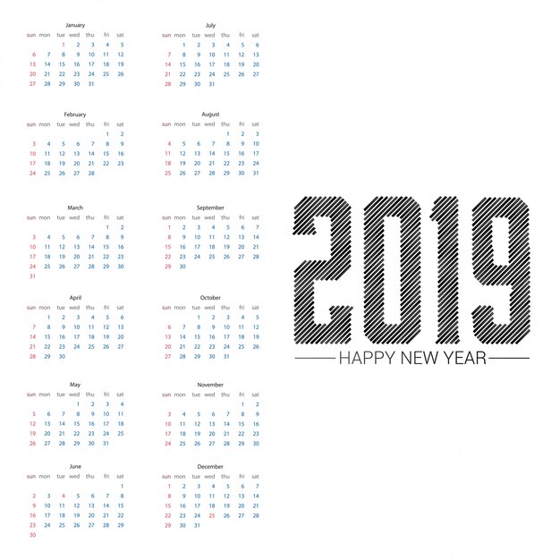 Diseño de calendario 2019 con vector de fondo claro