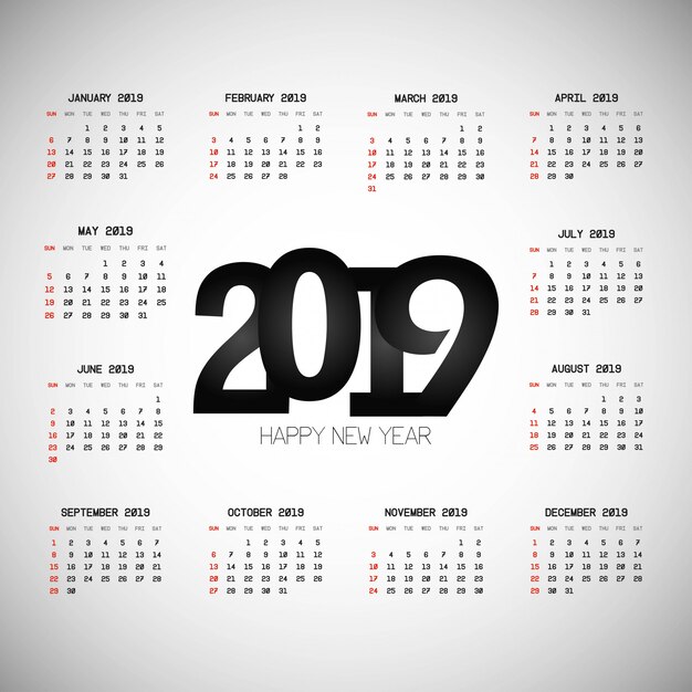Diseño de calendario 2019 con vector de fondo claro