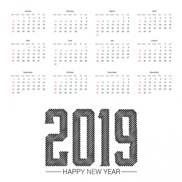 Diseño de calendario 2019 con vector de fondo claro