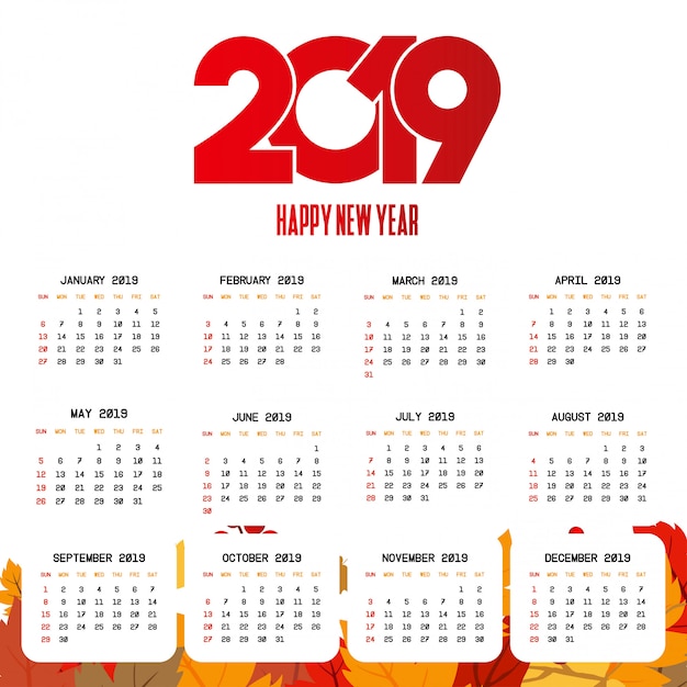 Vector gratuito diseño de calendario 2019 con vector de fondo claro