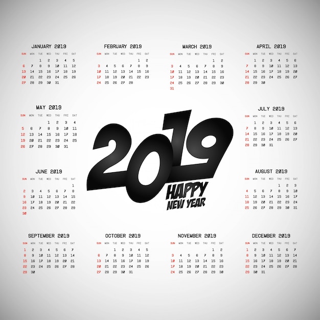 Vector gratuito diseño de calendario 2019 con vector de fondo claro