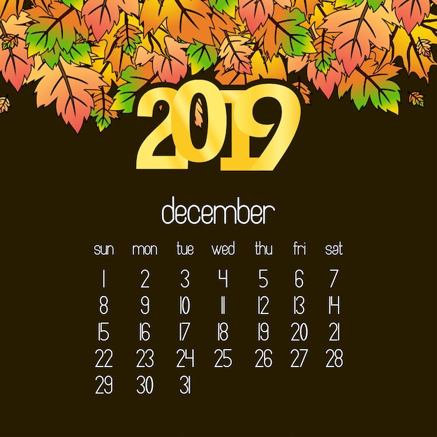 Vector gratuito diseño de calendario 2019 con vector de fondo drak marrón