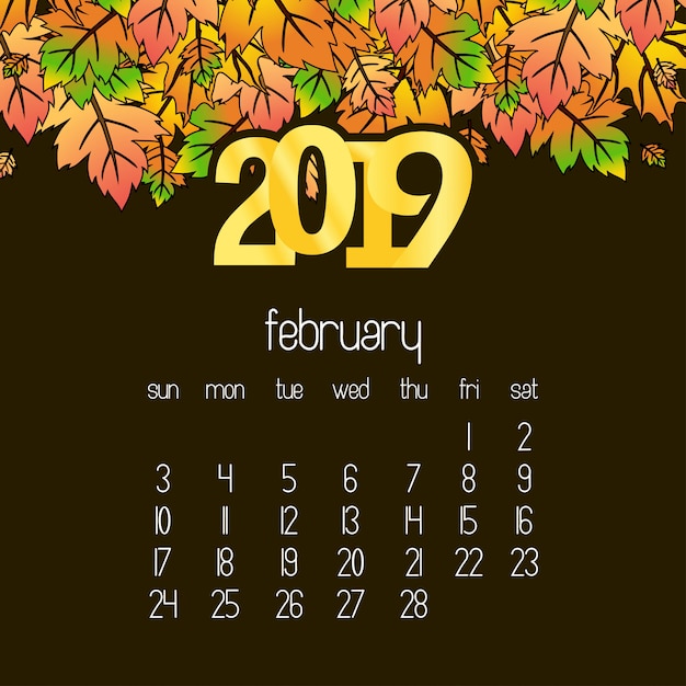 Vector gratuito diseño de calendario 2019 con vector de fondo drak marrón