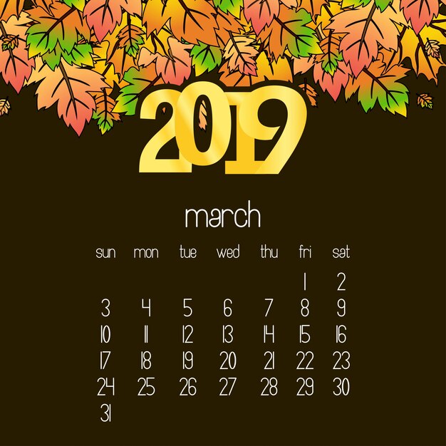 Vector gratuito diseño de calendario 2019 con vector de fondo drak marrón