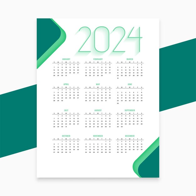 diseño de calendario de año nuevo 2024 de estilo moderno organiza el tiempo y el vector de tareas