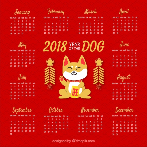 Diseño de calendario de año nuevo chino con perro lindo