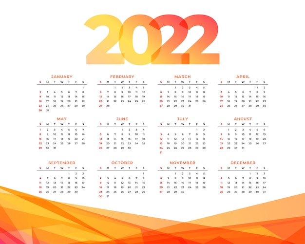 Diseño de calendario de año nuevo naranja abstracto 2022