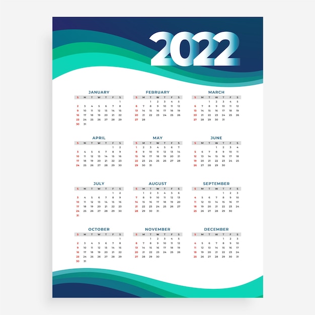 Diseño de calendario de olas de estilo empresarial 2022