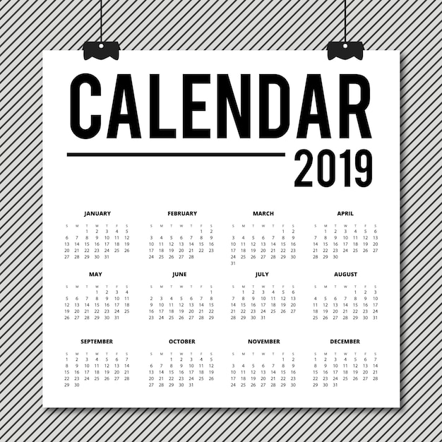Diseño de calendario vector 2019