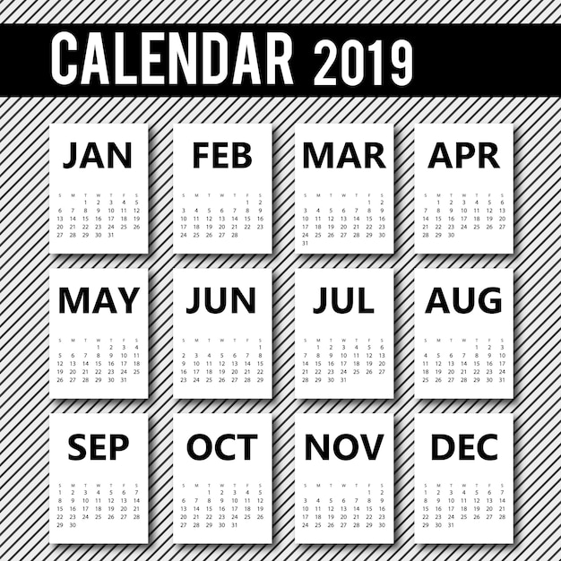 Diseño de calendario Vector 2019