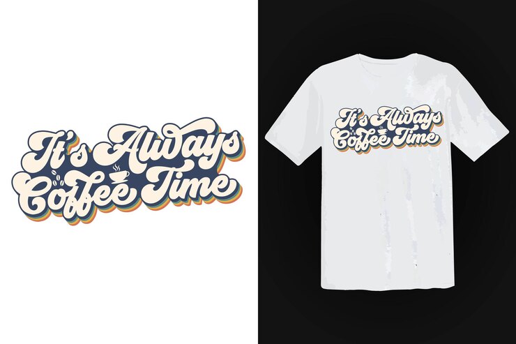 Vector gratuito diseño de camiseta de café, tipografía vintage y arte de letras, lema retro