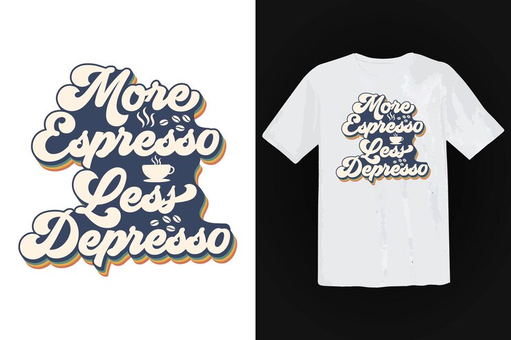 Vector gratuito diseño de camiseta de café, tipografía vintage y arte de letras, lema retro
