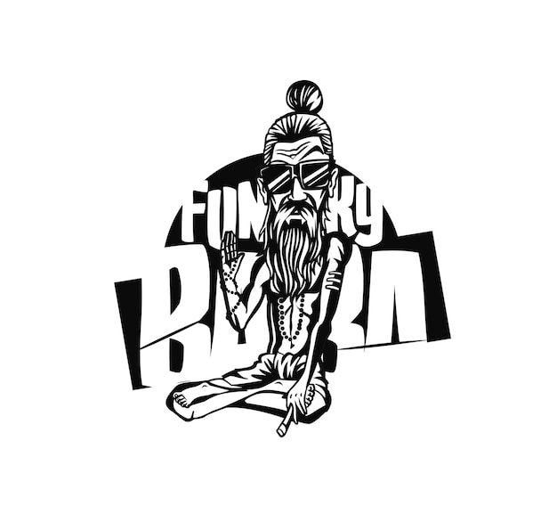 Diseño de camiseta funky baba yogi sosteniendo una ilustración de vector de articulación o cigarrillo