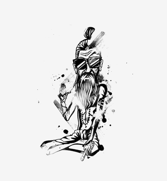 Diseño de camiseta Funky baba - Yogi sosteniendo un porro o cigarrillo, ilustración vectorial