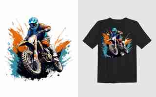 Vector gratuito diseño de camiseta de motociclista de ilustración vectorial de dibujos animados de moto de cross extrema