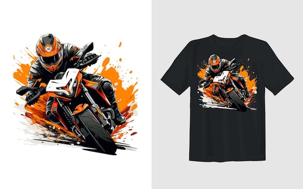 Diseño de camiseta de motociclista de ilustración vectorial de dibujos animados de moto de cross extrema