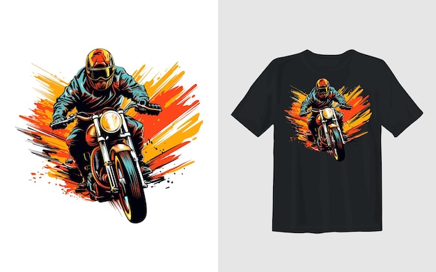 Diseño de camiseta de motociclista de ilustración vectorial de dibujos animados de moto de cross extrema