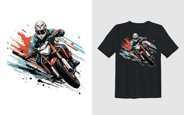 Vector gratuito diseño de camiseta de motociclista de ilustración vectorial de dibujos animados de moto de cross extrema