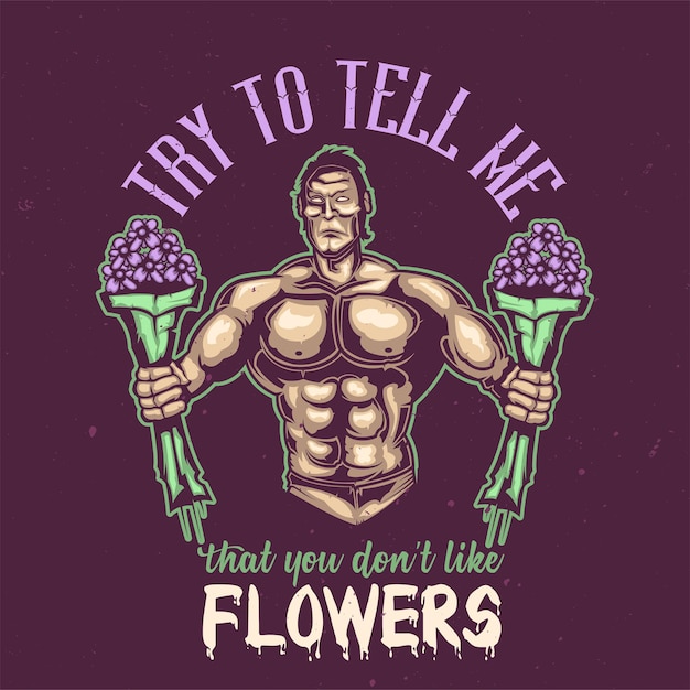 Diseño de camiseta o cartel con la ilustración de un deportista con flores.