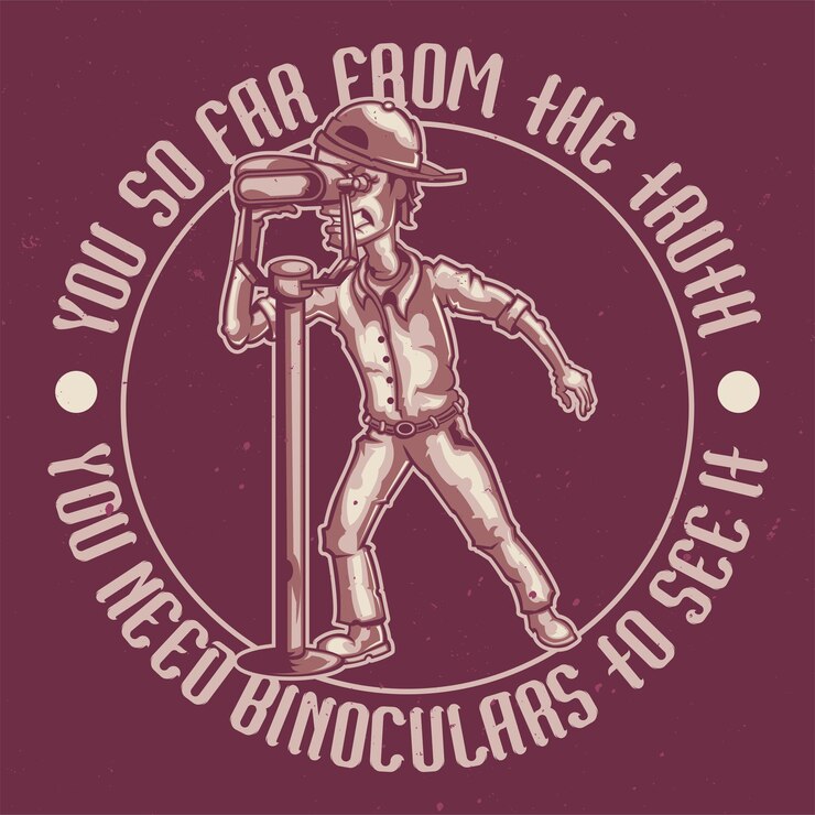 Vector gratuito diseño de camiseta o cartel con la ilustración de un hombre con binoculares.
