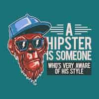 Vector gratuito diseño de camiseta o cartel con ilustración de mono hipster.