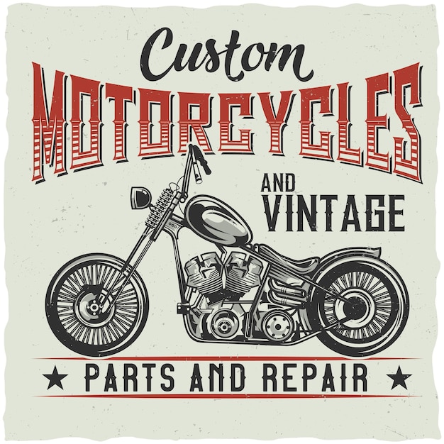 Diseño de camiseta con tema de motocicleta con ilustración de bicicleta personalizada.