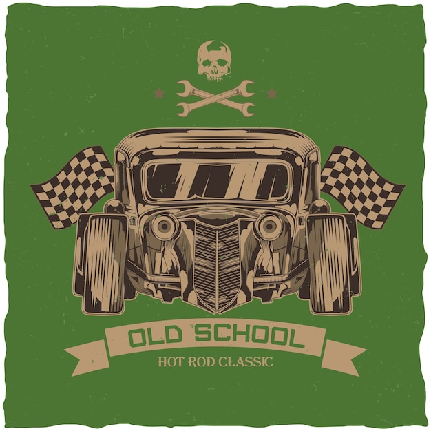 Vector gratuito diseño de camiseta vintage hot rod con ilustración de coche de velocidad personalizado.